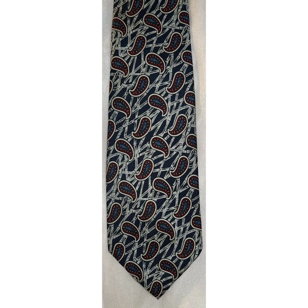 Polo Ralph Lauren Silk Tie Mens Navy Blue Burgundy Paisley Abstract Made in USA